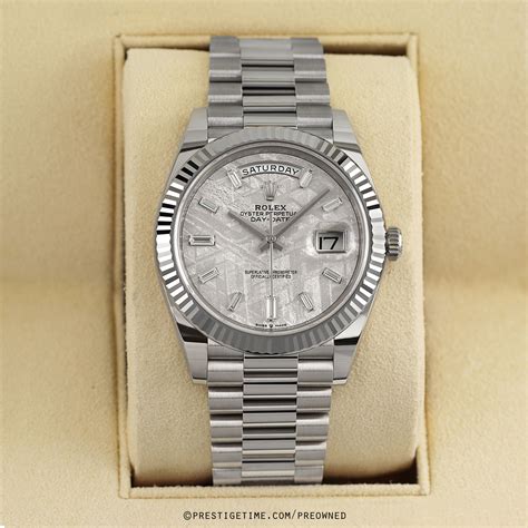 rolex white gold 40mm meteorite diamond dial clone|rolex meteorite dial white gold.